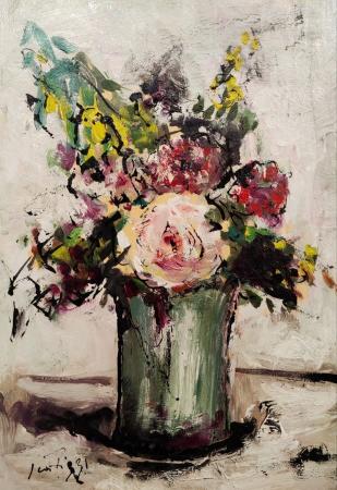 Quadro di Sergio Scatizzi vaso con fiori - olio tavola 